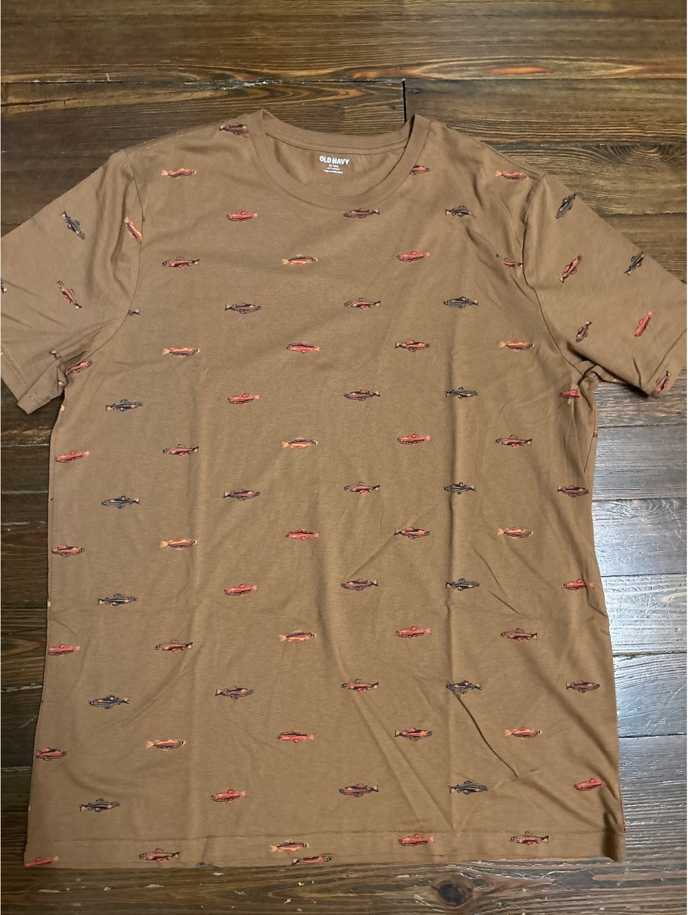 Old Navy XL Tall Brown Fish Print Soft-Washed T-Shirt